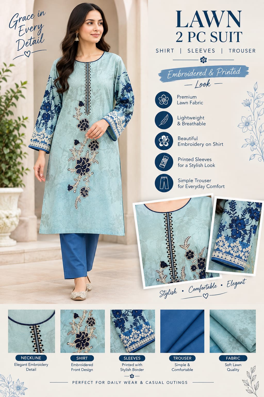 lawn 2PC unstitch suit