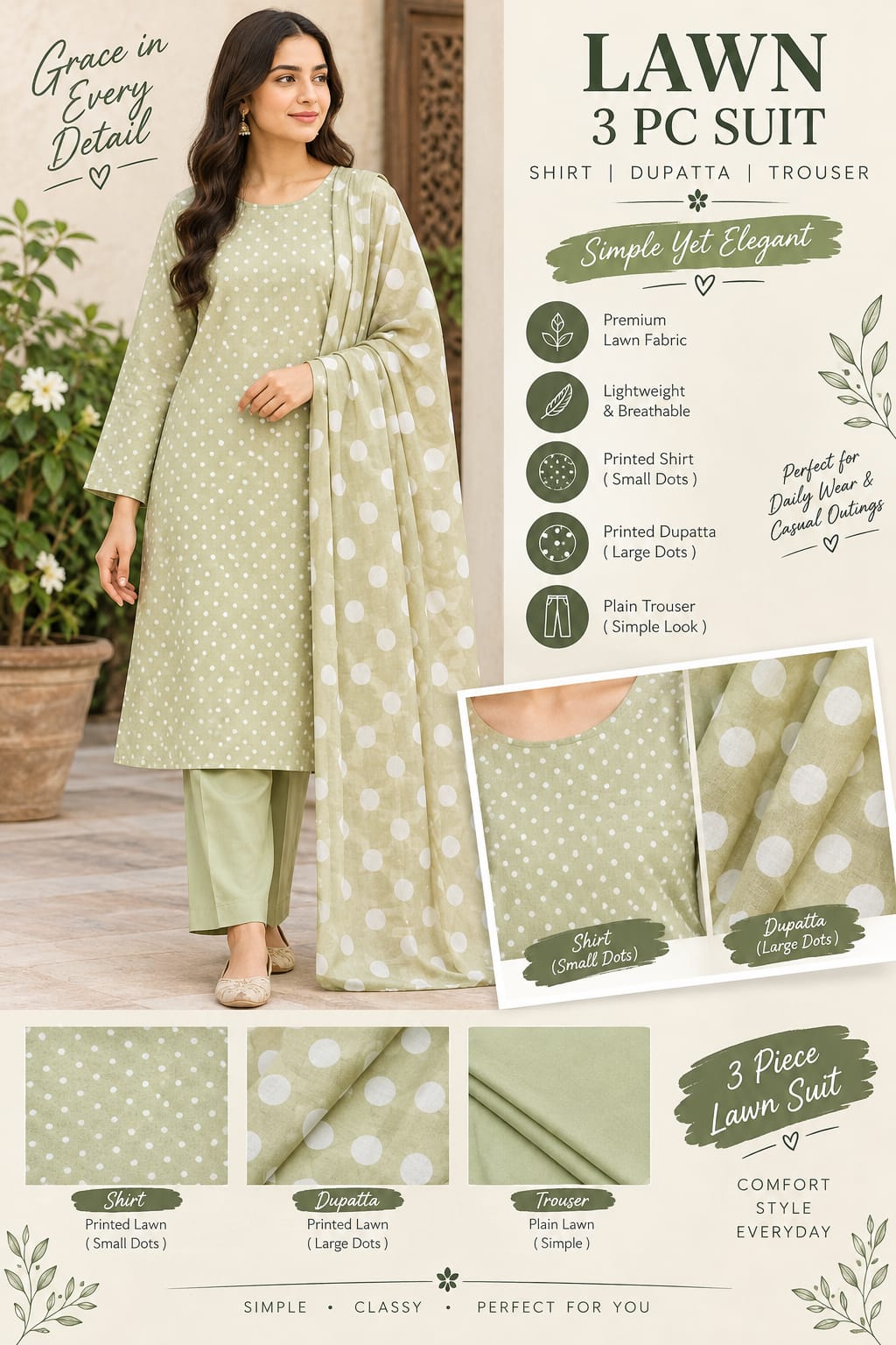 Lawn 3PC unstitch suit