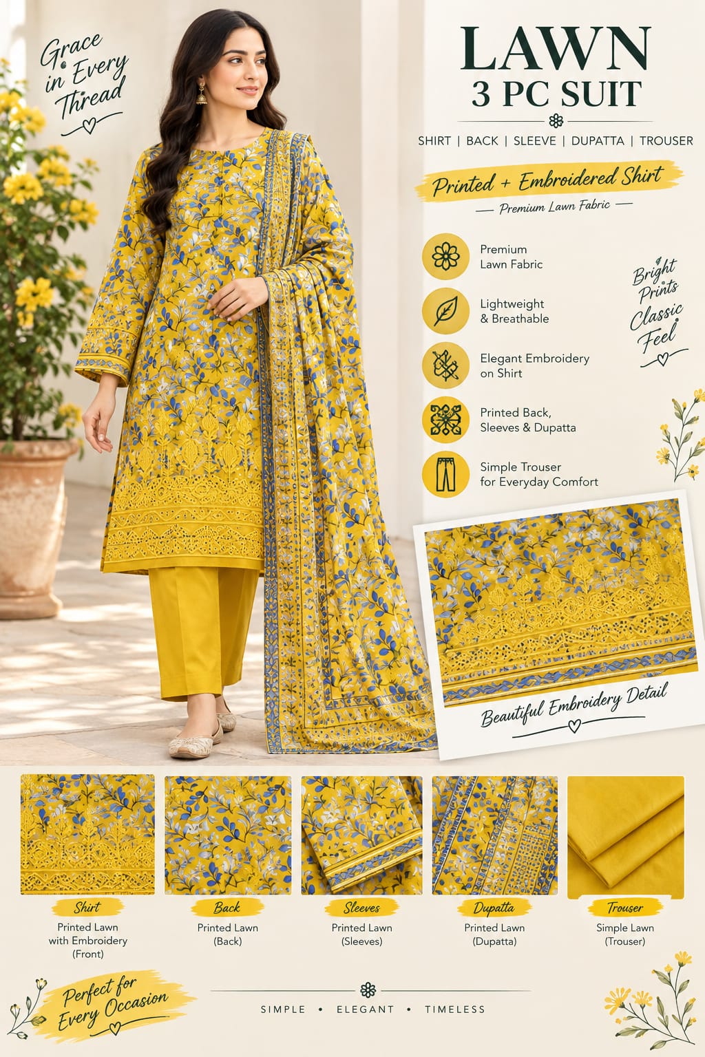 Lawn 3PC unstitch suit