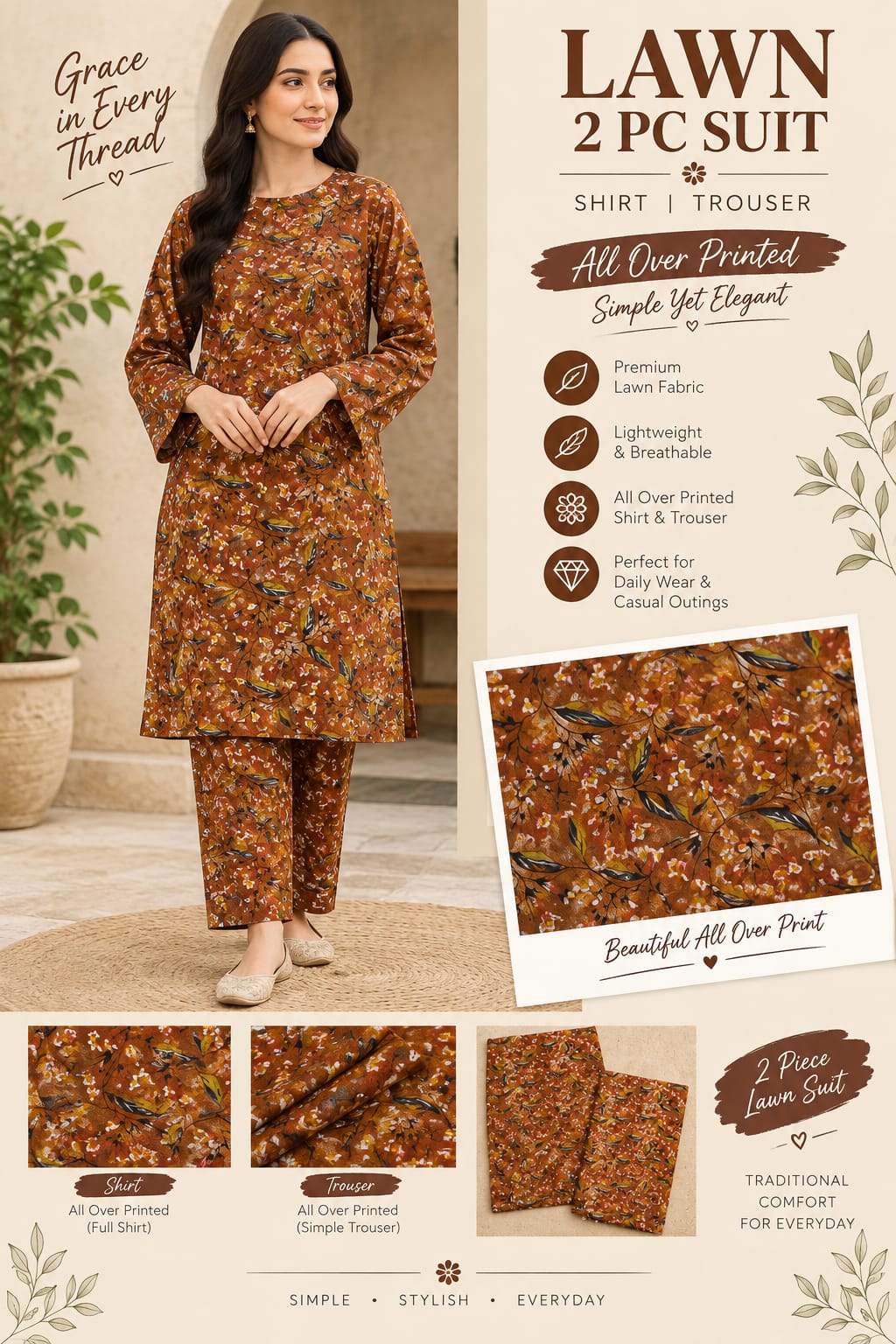Lawn 2PC unstitch suit