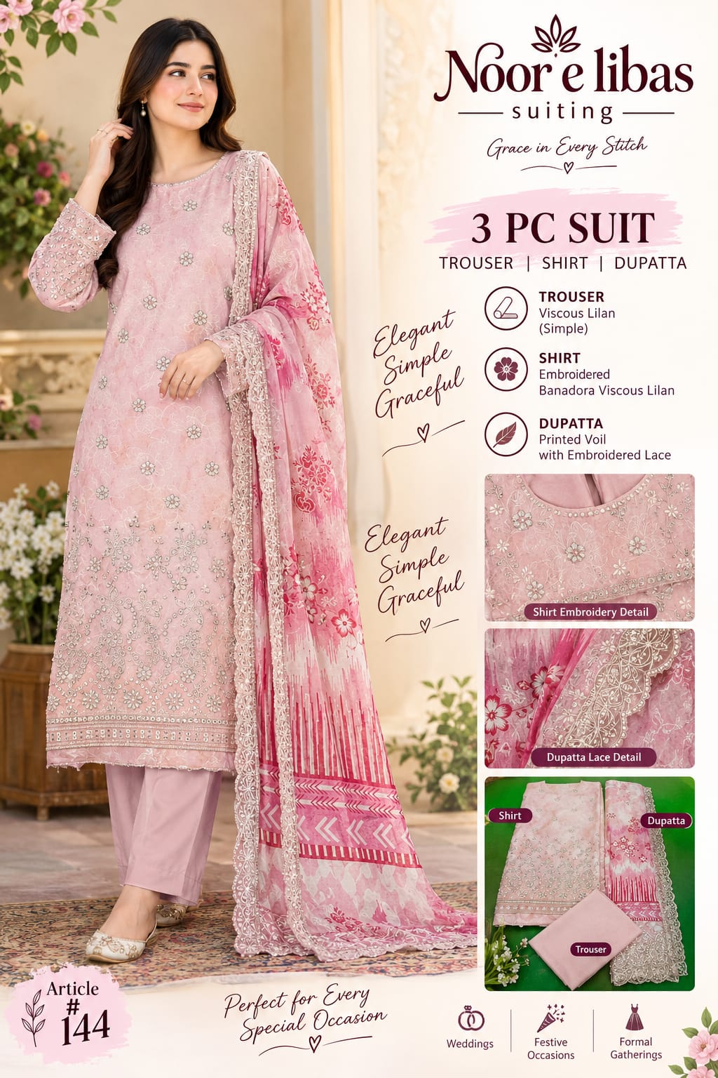viscose 3 piece unstitch suit
