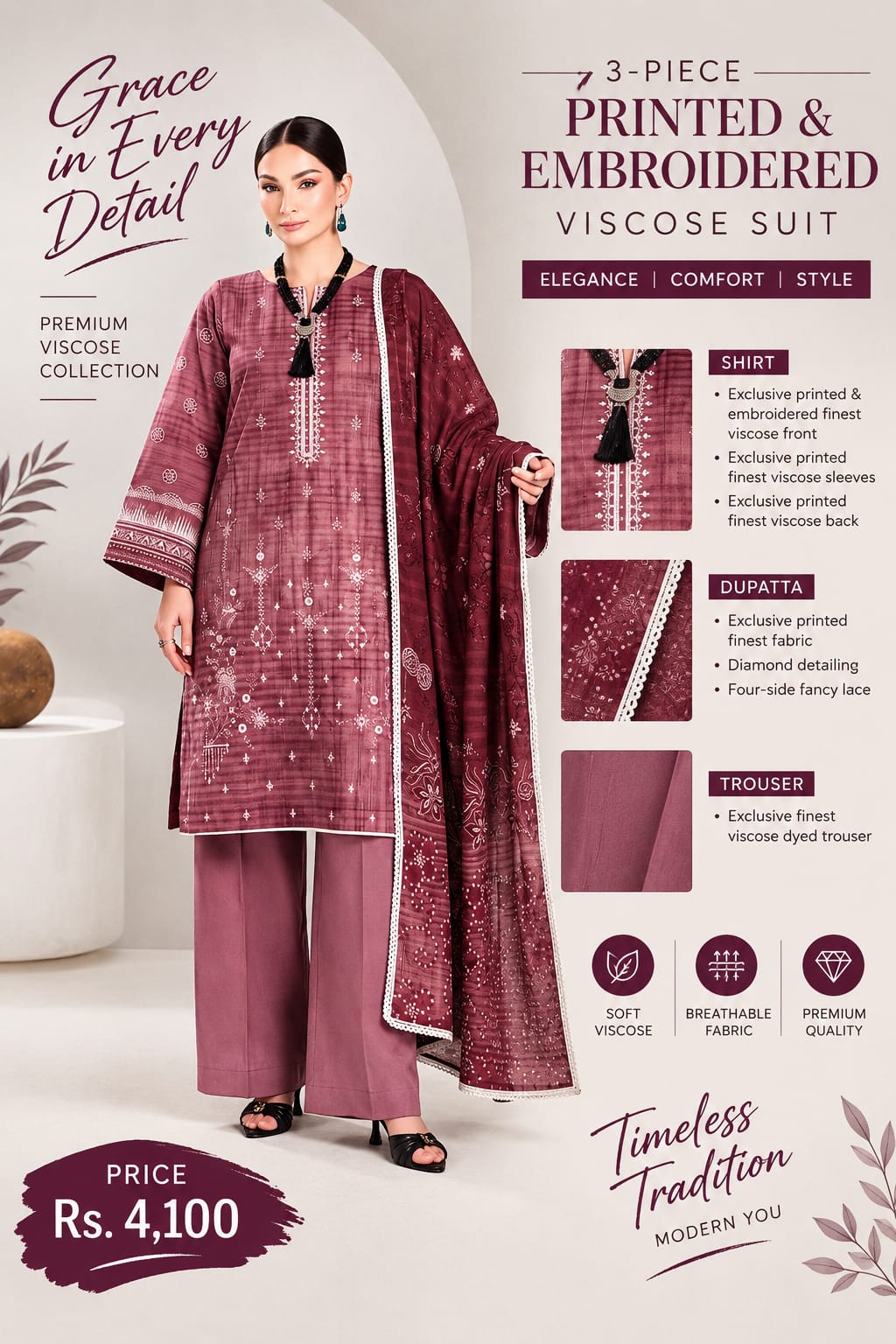 viscose 3 piece suit