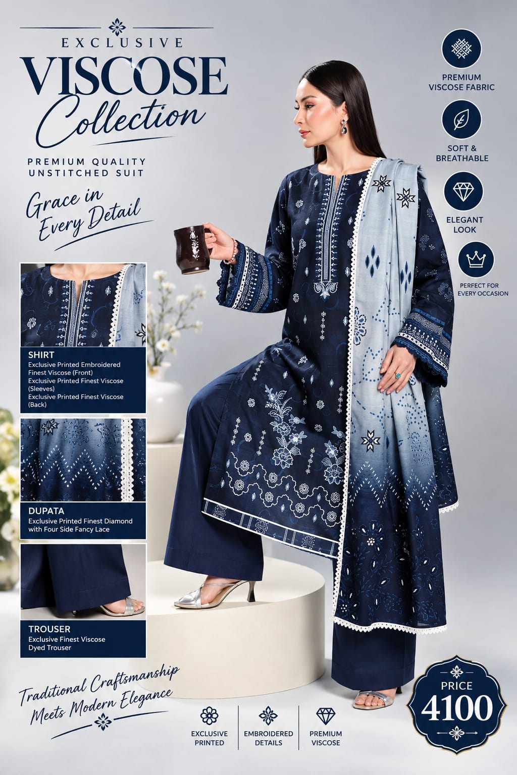 viscose 3 piece suit